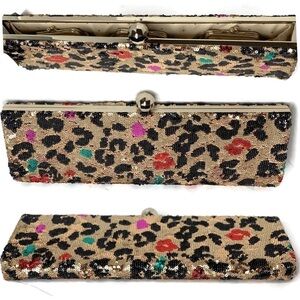 Kate Spade Sequin Leopard Pop Art Dolly Cheetah Print Clutch Bag